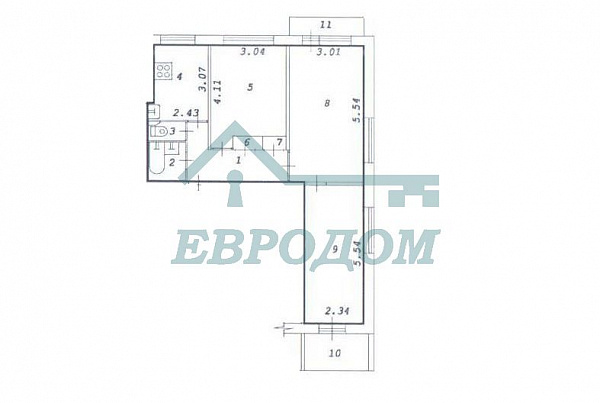 3-комн. квартира, 58.6 кв.м