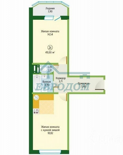 2-комн. квартира, 49 кв.м