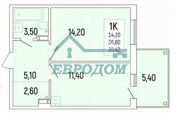 1-комн. квартира, 40 кв.м