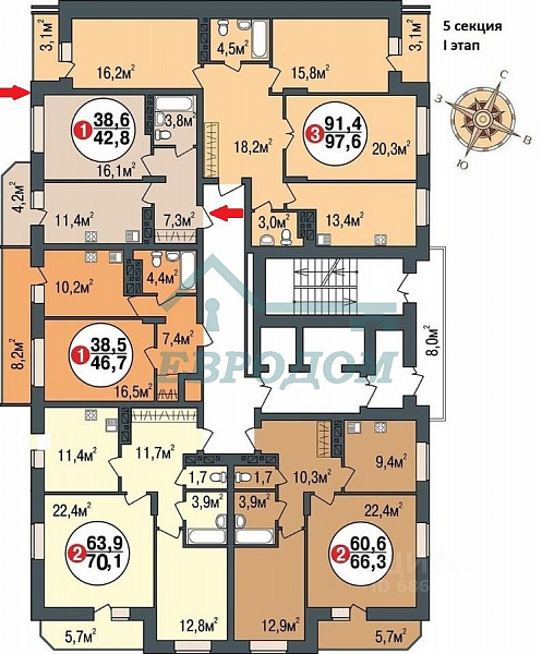 2-комн. квартира, 44 кв.м